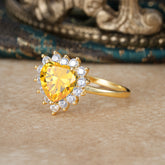 3CT Heart Cut Citrine Engagement Ring Halo Promise Ring